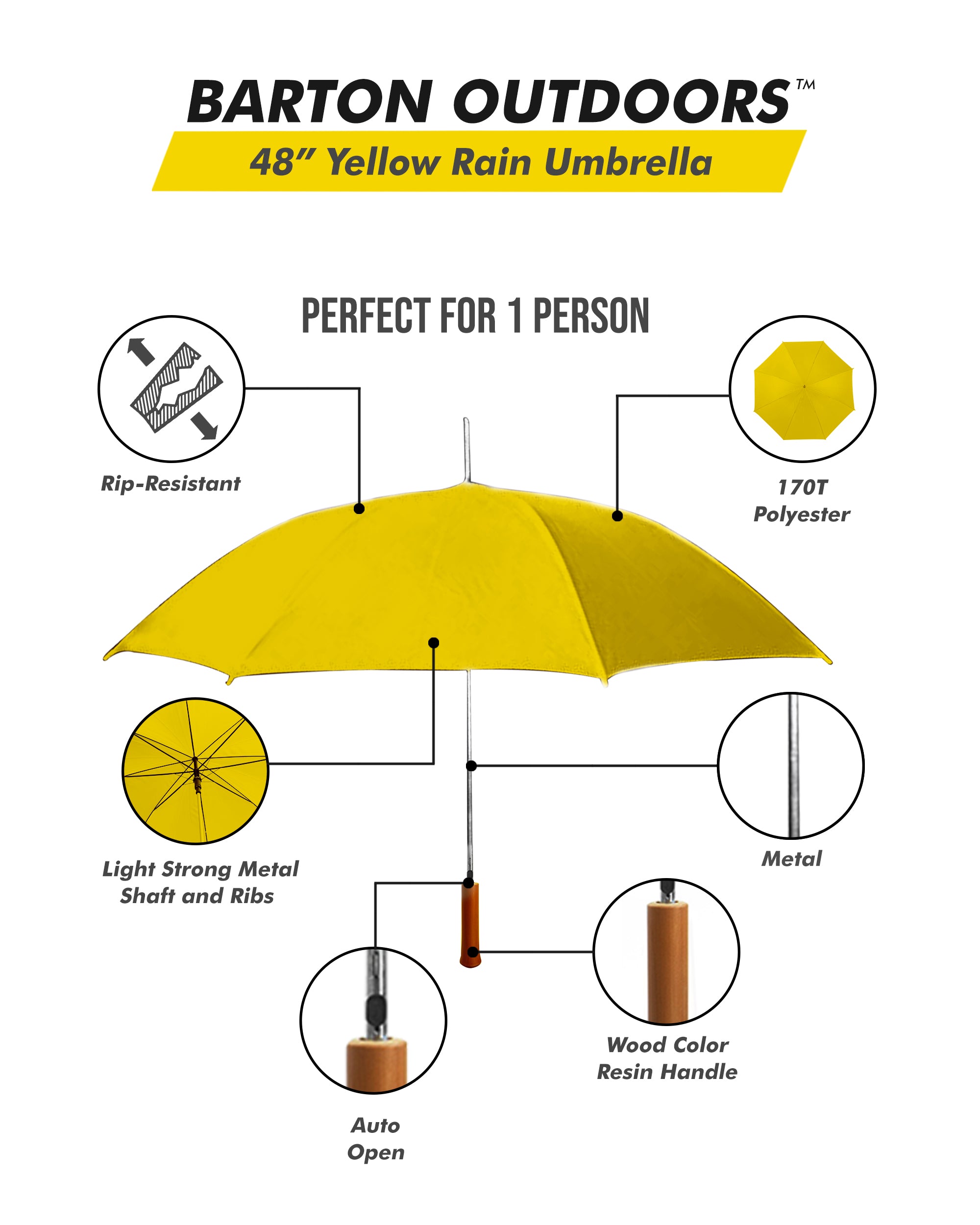 Yellow 48 Inch Auto Open Umbrella