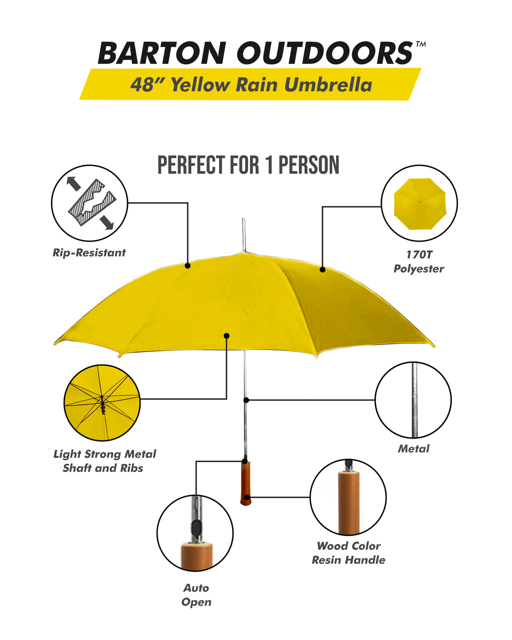 Yellow 48 Inch Auto Open Umbrella