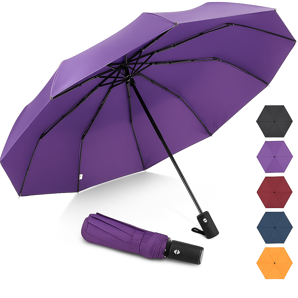 10 Ribs Portable Collapsible Umbrellas for Rain Windproof | Purple