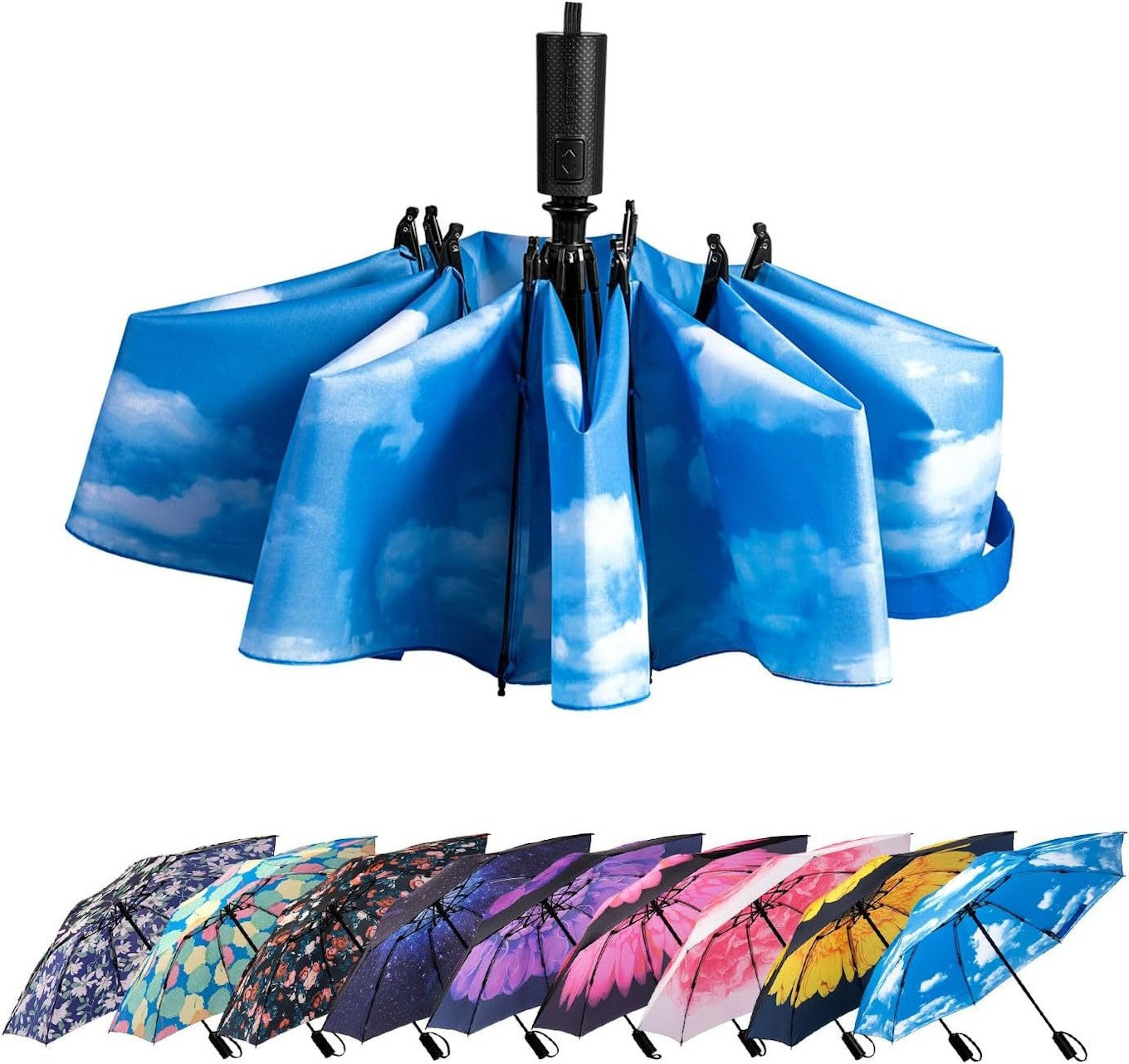Compact Reverse Folding Umbrella Auto Windproof Travel Umbrella | D02