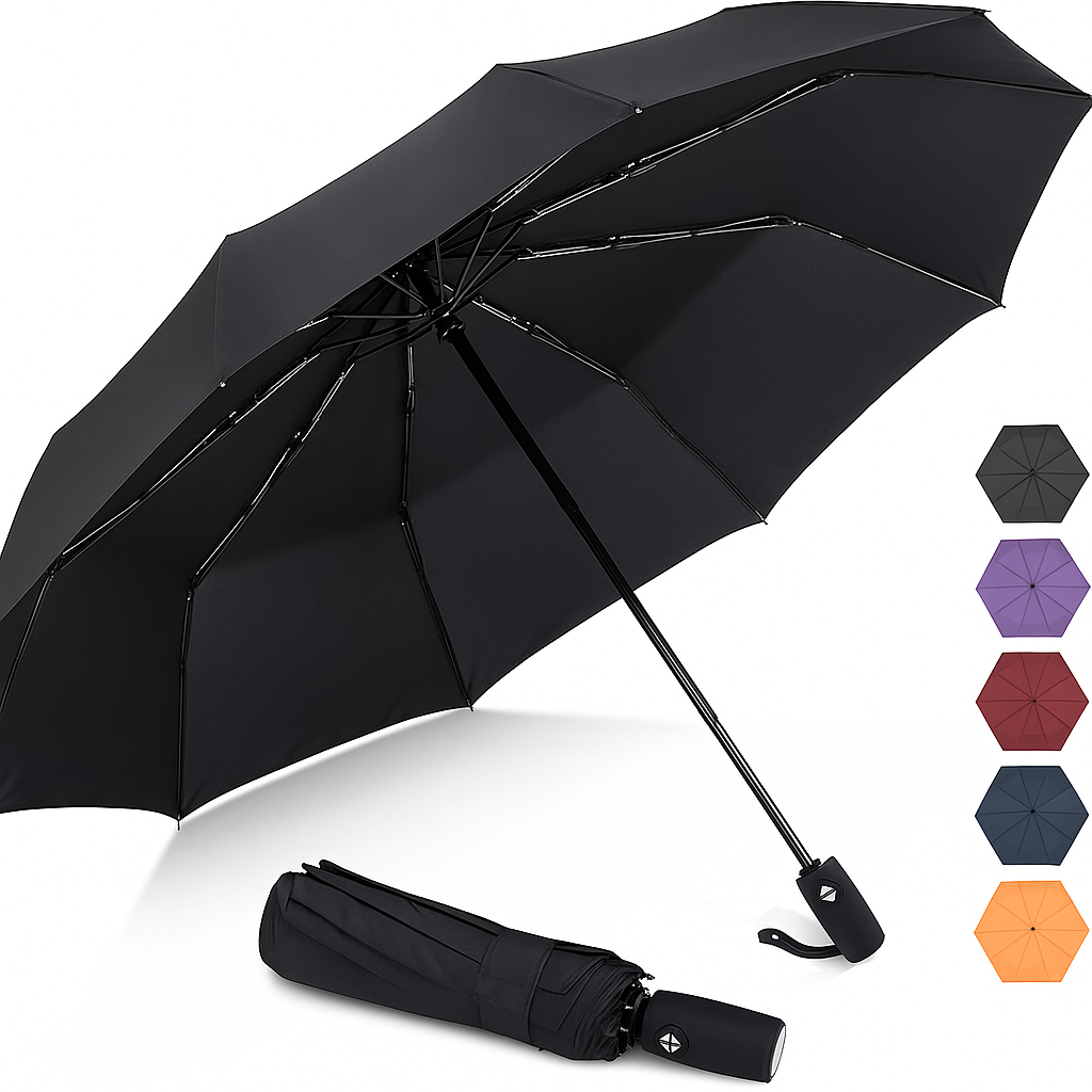 10 Ribs Portable Collapsible Umbrellas for Rain Windproof | Black