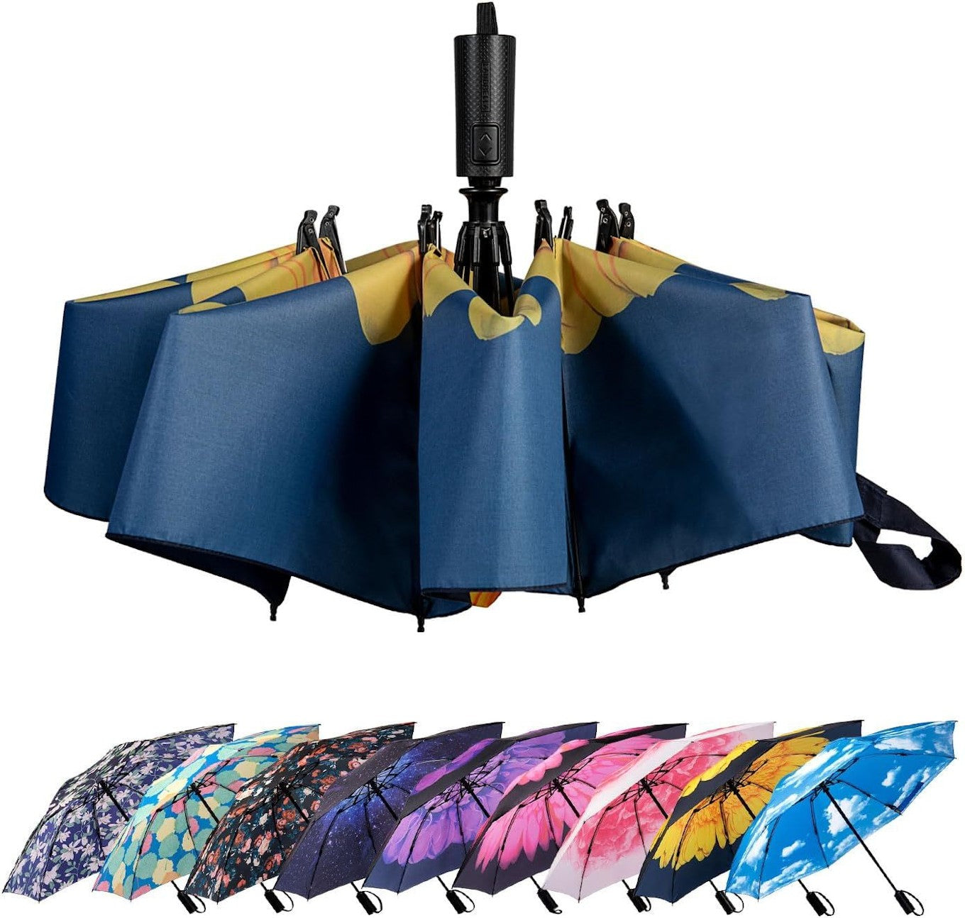 Compact Reverse Folding Umbrella Auto Windproof Travel Umbrella | D04