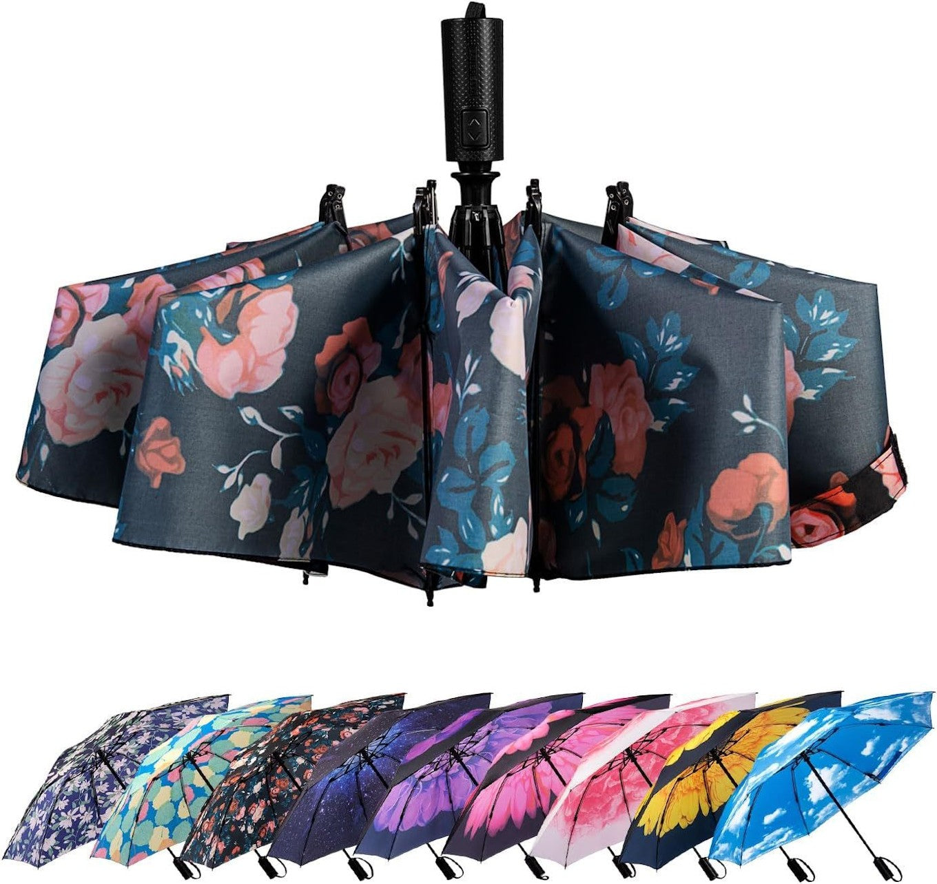Compact Reverse Folding Umbrella Auto Windproof Travel Umbrella | D07