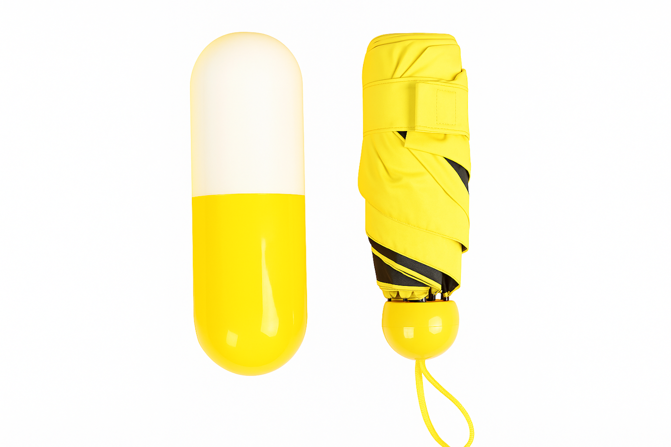 Foldable Umbrella in Capsule Bottle Case Umbrella | Yellow