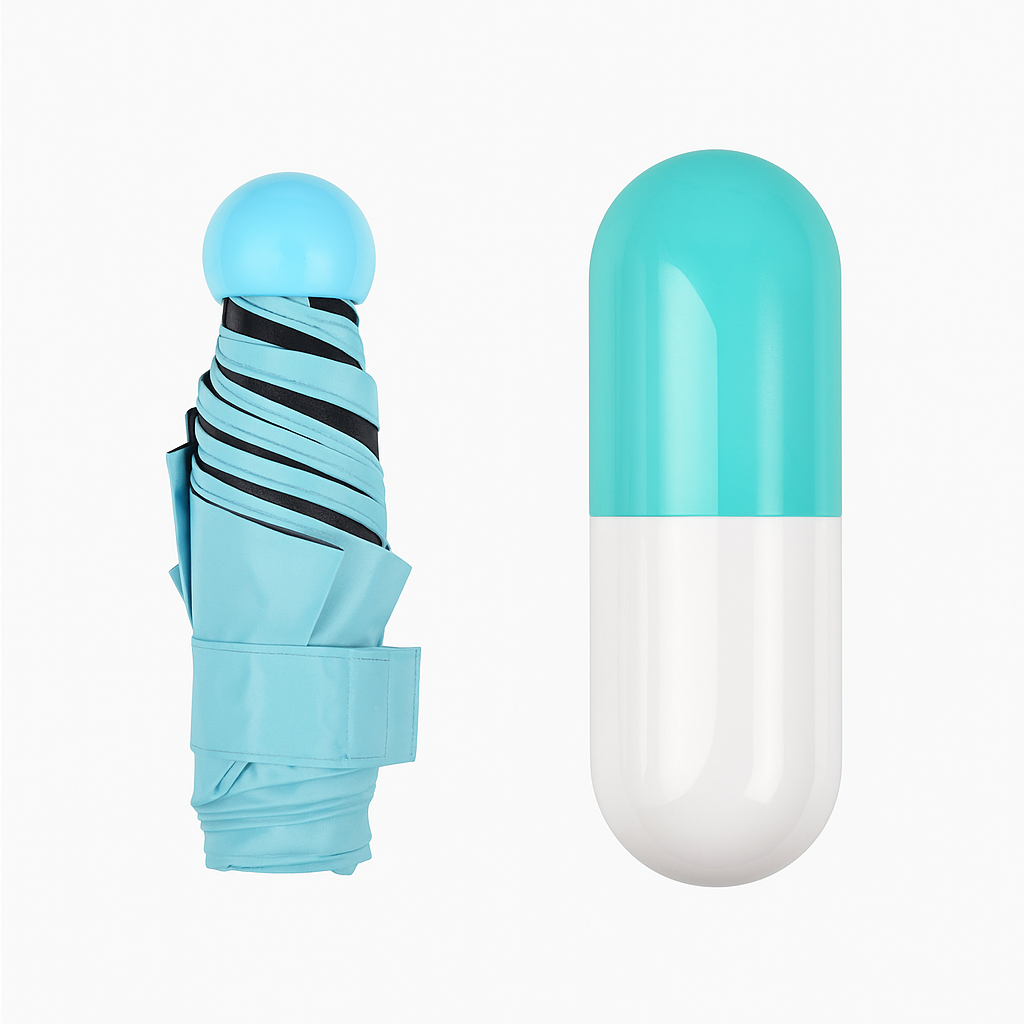 Foldable Umbrella in Capsule Bottle Case Umbrella | Ocean Blue