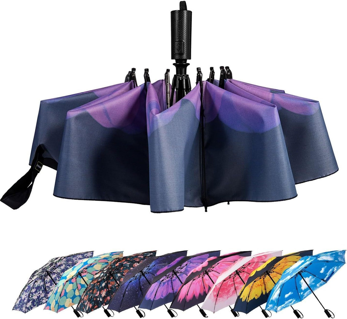 Compact Reverse Folding Umbrella Auto Windproof Travel Umbrella | D06