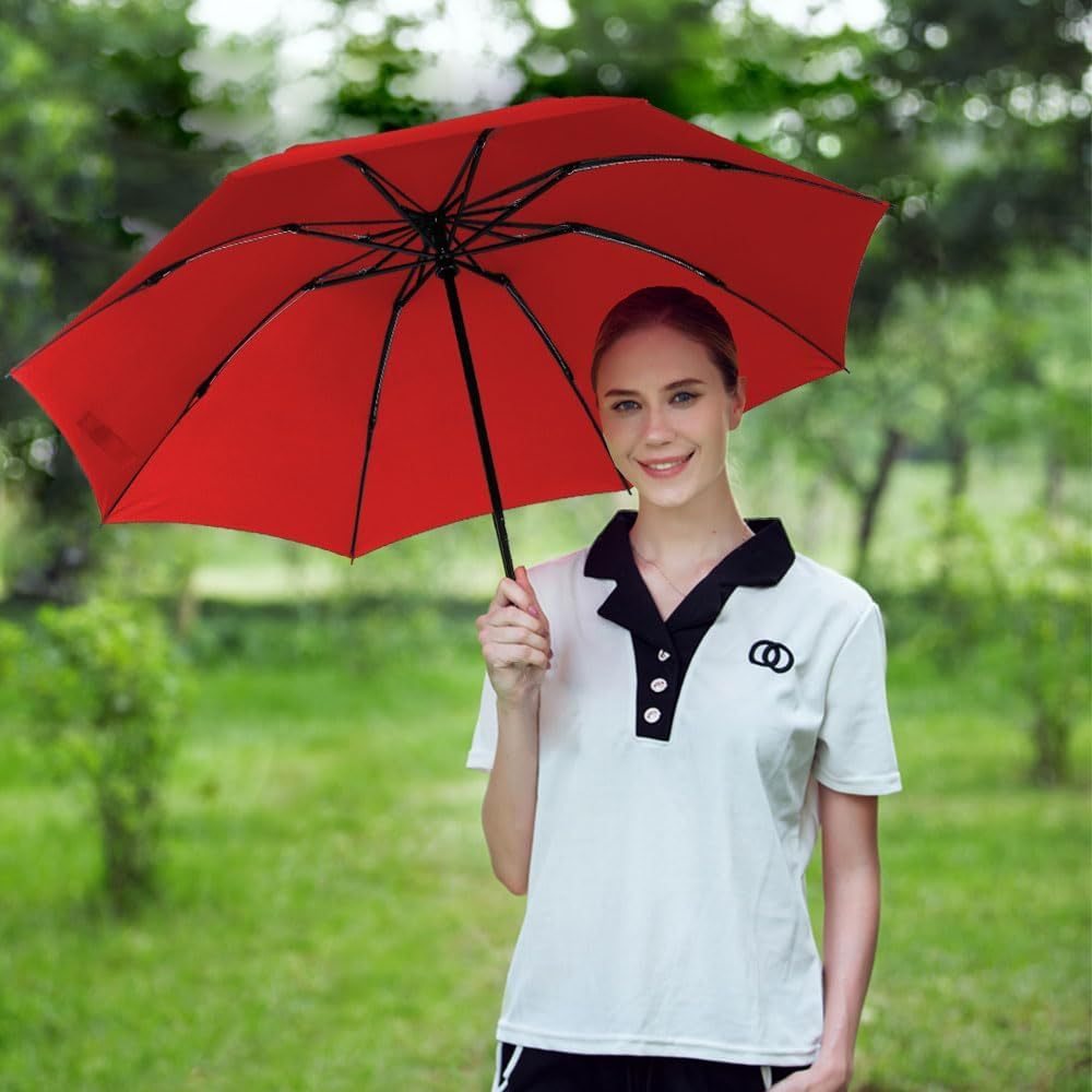 Compact Reverse Folding Umbrella Auto Windproof Travel Umbrella | Red