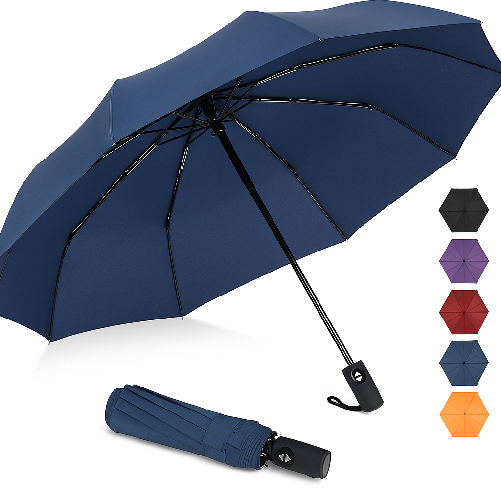 10 Ribs Portable Collapsible Umbrellas for Rain Windproof | Navy